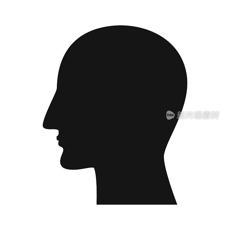Human head profile icon. People face silhouette, unknown person sign, anonymous pictogram, black and white face avatar